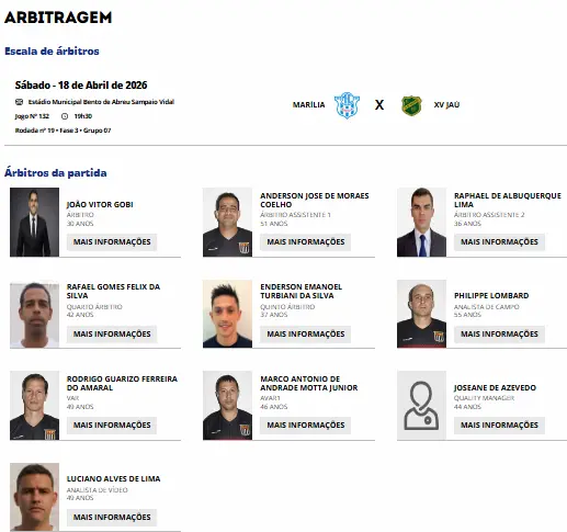 Escala de arbitragem para Marília e XV de Jaú.