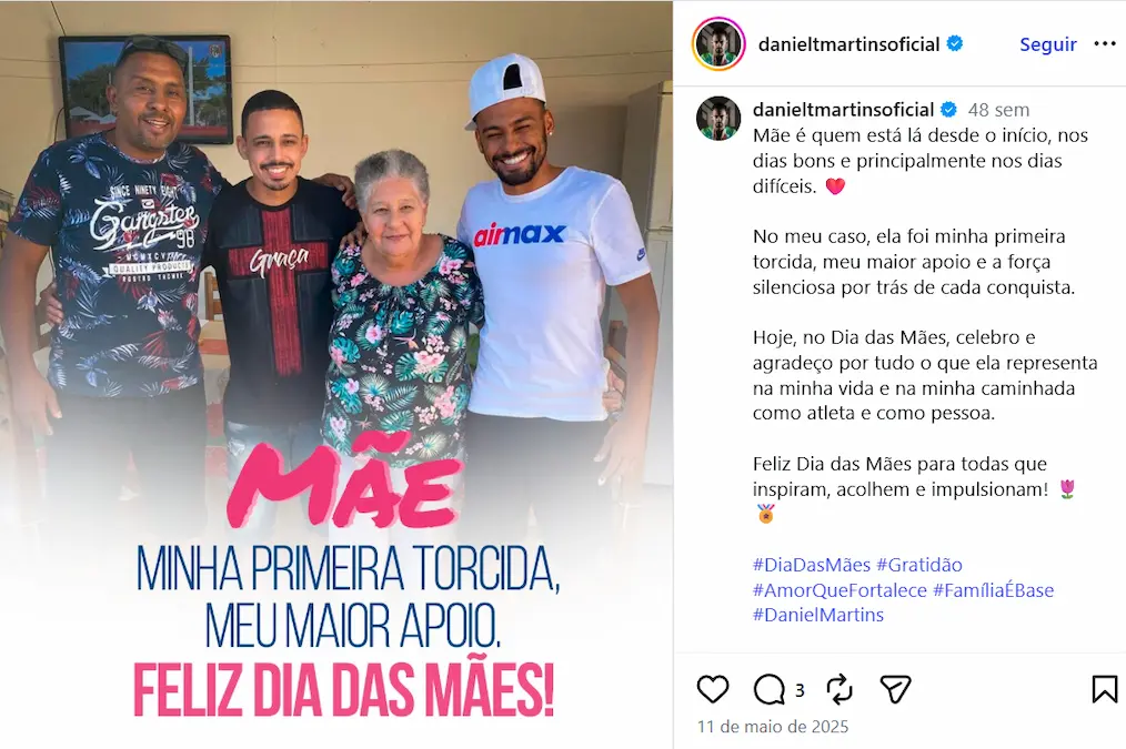 Post no Instagram de Daniel Martins no dia das mães