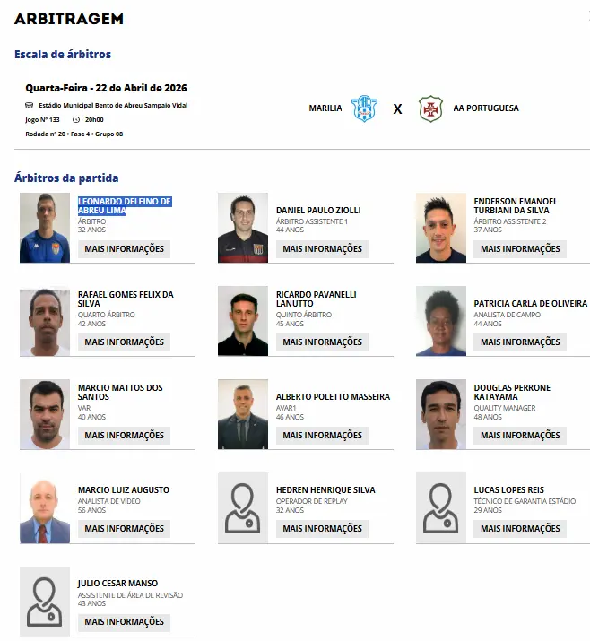 Arbitragem de Marília e Portuguesa Santista pela final da A3