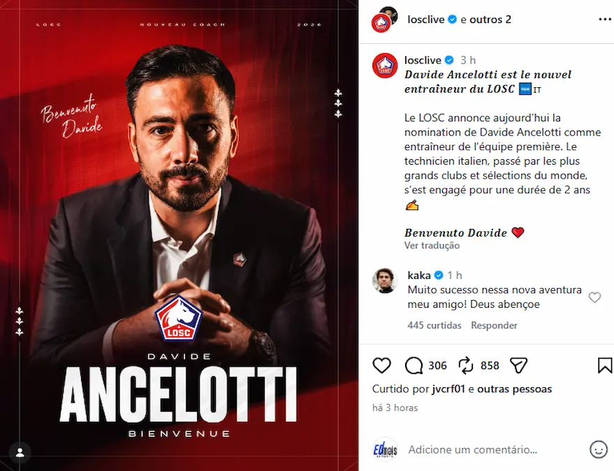 Redes sociais Davide Ancelotti no Lille