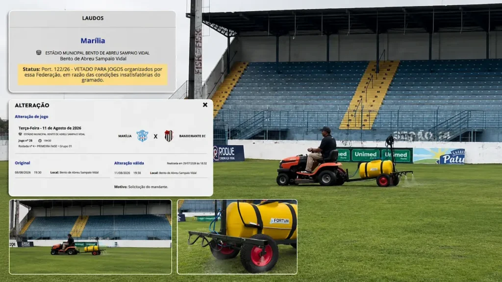 Marília consegue adiamento do jogo contra o Bandeirante e amplia recuperação do gramado do Abreuzão para receber a Copa Paulista.