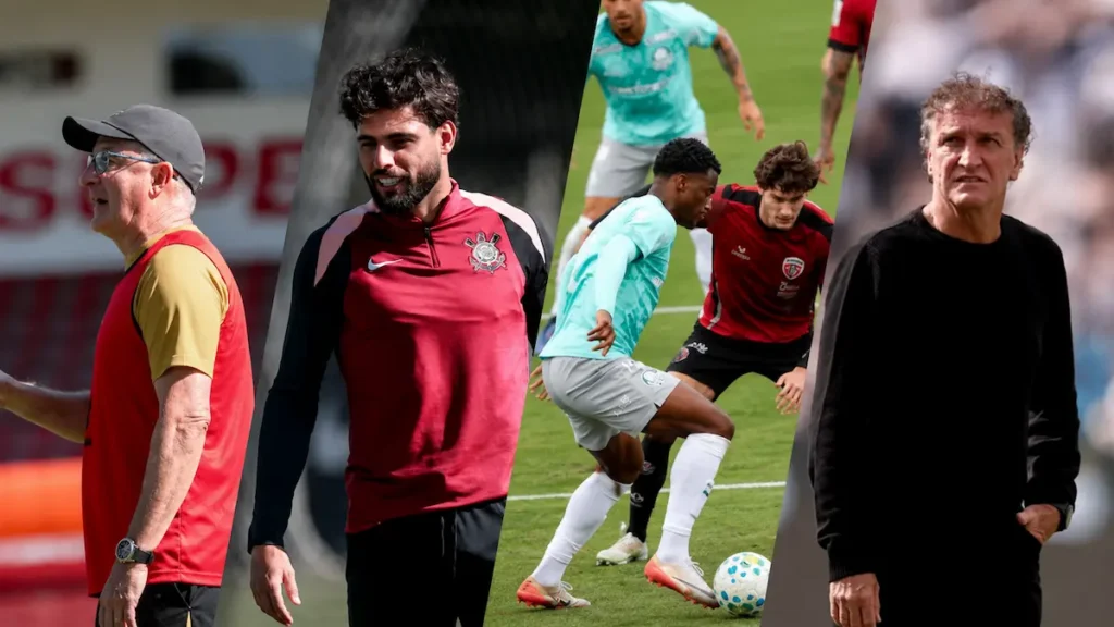 Jogadores de São Paulo, Palmeiras, Corinthians e Santos durante atividades da intertemporada.
