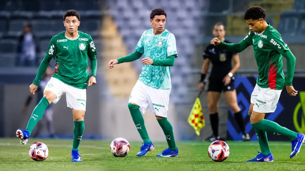 João Marcelo no Palmeiras Sub-17 ganha espaço após estreia no Brasileiro e participa da vitória por 3 a 2 sobre o América-MG.