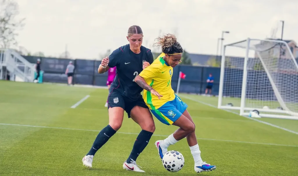 Dudinha durante amistoso entre Brasil e Estados Unidos em abril de 2026. (Fabio Souza/CBF).