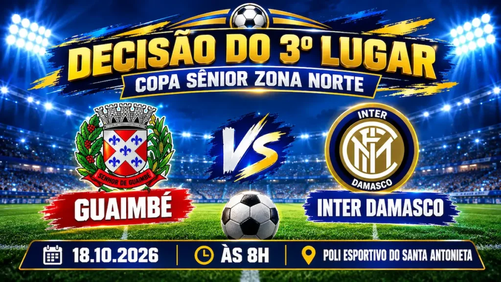 A disputa pelo terceiro lugar da Copa Sênior Master Zona Norte será neste domingo (18), às 8h, com o confronto entre Inter Damasco X Guaimbê, no Poli Esportivo do Santa Antonieta, em Marília. (Foto: Divulgação)